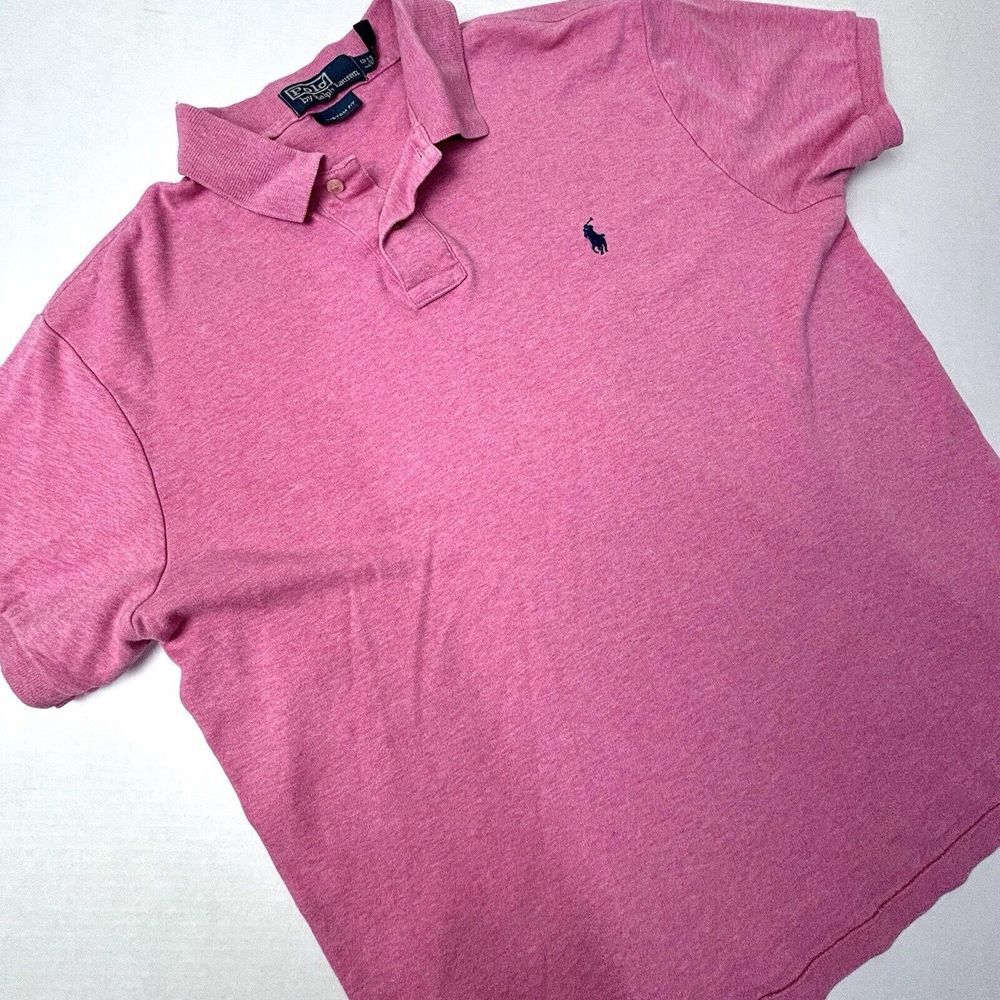 Polo Ralph Lauren Polo Shirt Mens Large Pink Short‎ Sleeve Custom Fit Pony EUC